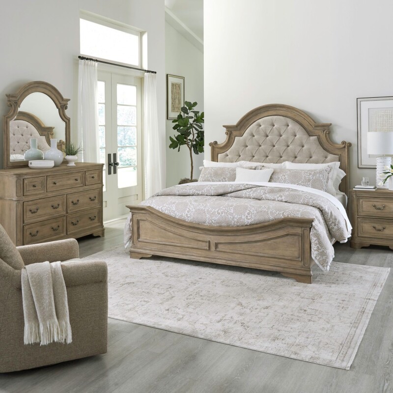 Magnolia Manor King Uph Bed, Dresser & Mirror, Night Stand 244NBRKUBDMN