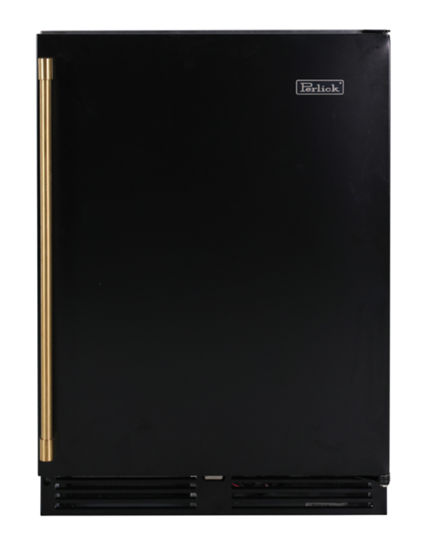Add a pop of color to any standard height Perlick under counter refrigerator with a painted white or black replacement door accented with brushed brass handles 24RDKMBSBR