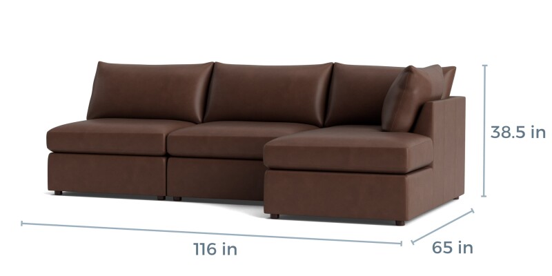 Beckham Leather Modular Chaise Sectional Sofa 2676CSECTLRKIT60
