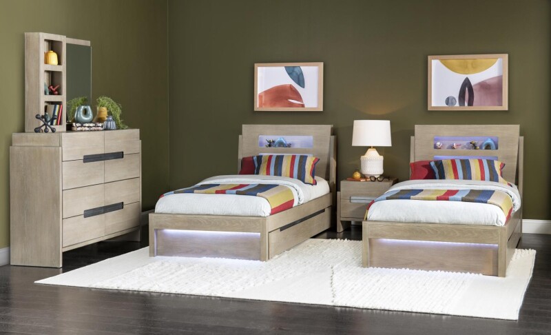 2800 District LK Complete Panel Bed Twin 33 Weathered Oak Finish 28004103K