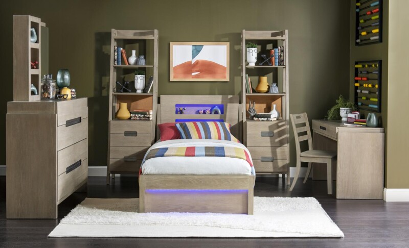 2800 District LK Complete Panel Bed Twin 33 Weathered Oak Finish 28004103K