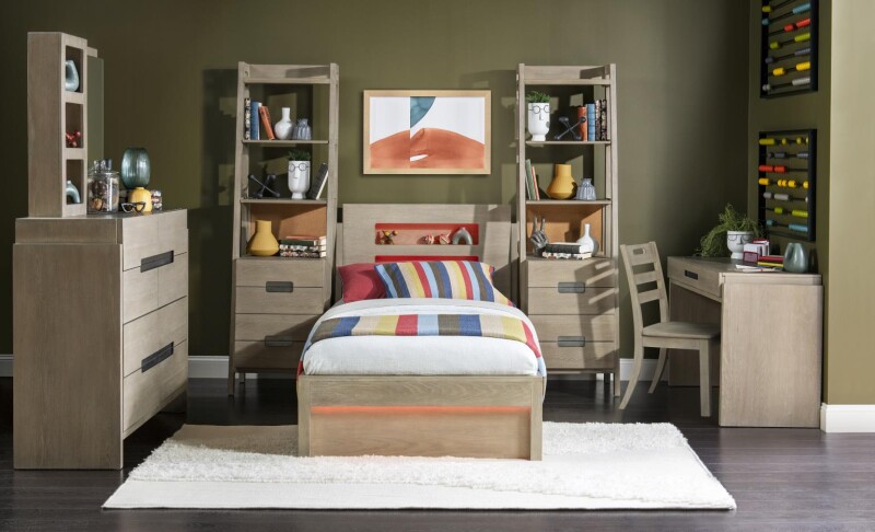 2800 District LK Complete Panel Bed Twin 33 Weathered Oak Finish 28004103K