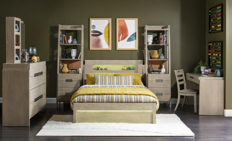 2800 District LK Complete Panel Bed 46 Weathered Oak Finish 28004104K