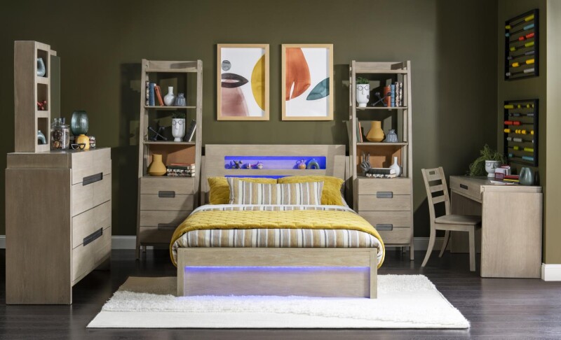 2800 District LK Complete Panel Bed 46 Weathered Oak Finish 28004104K