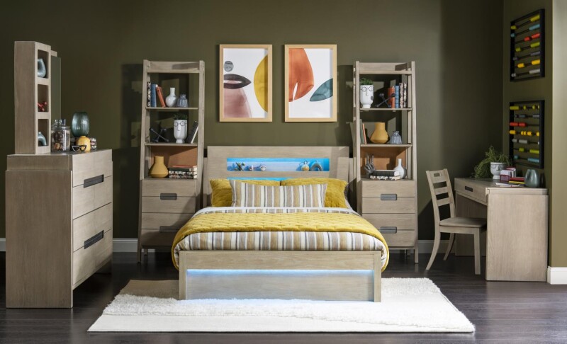 2800 District LK Complete Panel Bed 46 Weathered Oak Finish 28004104K
