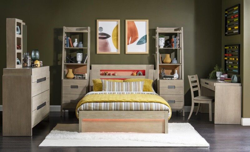 2800 District LK Complete Panel Bed 46 Weathered Oak Finish 28004104K