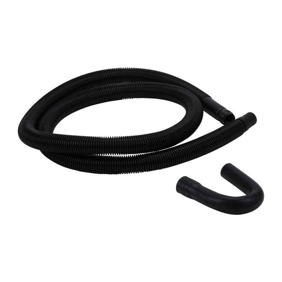 8' Black washer drain hose with molded and straight plastic fittings, U-shape rubber nozzle, and spring clamp - 1 pack 285666