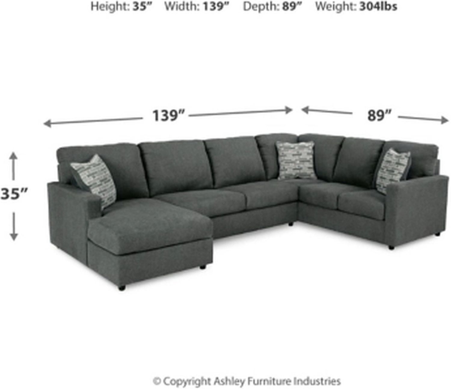 Edenfield 3-Piece LAF Corner Chaise Sectional In Charcoal 29003S1