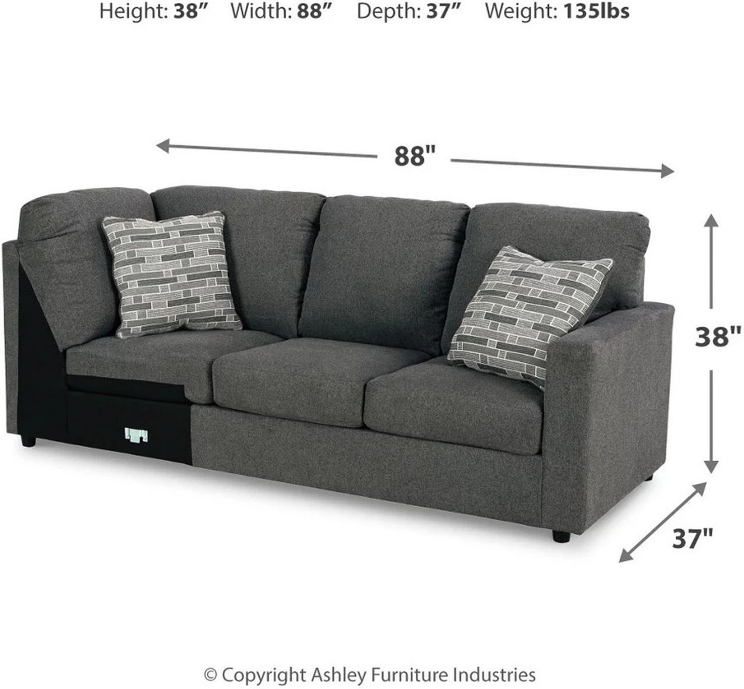 Edenfield 3-Piece LAF Corner Chaise Sectional In Charcoal 29003S1