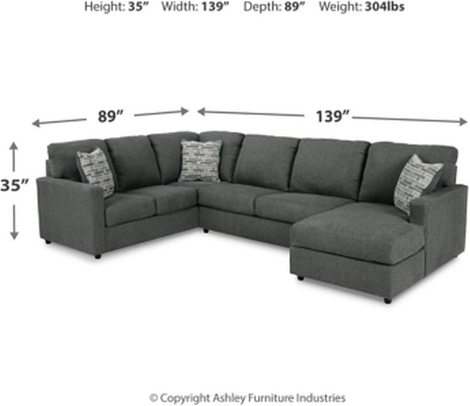 Edenfield 3-Piece RAF Corner Chaise Sectional In Charcoal 29003S2