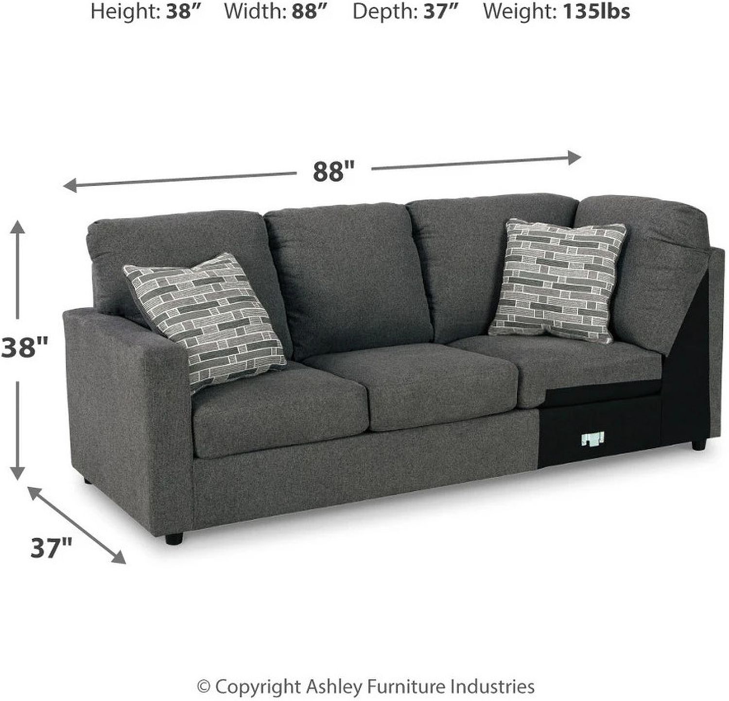 Edenfield 3-Piece RAF Corner Chaise Sectional In Charcoal 29003S2