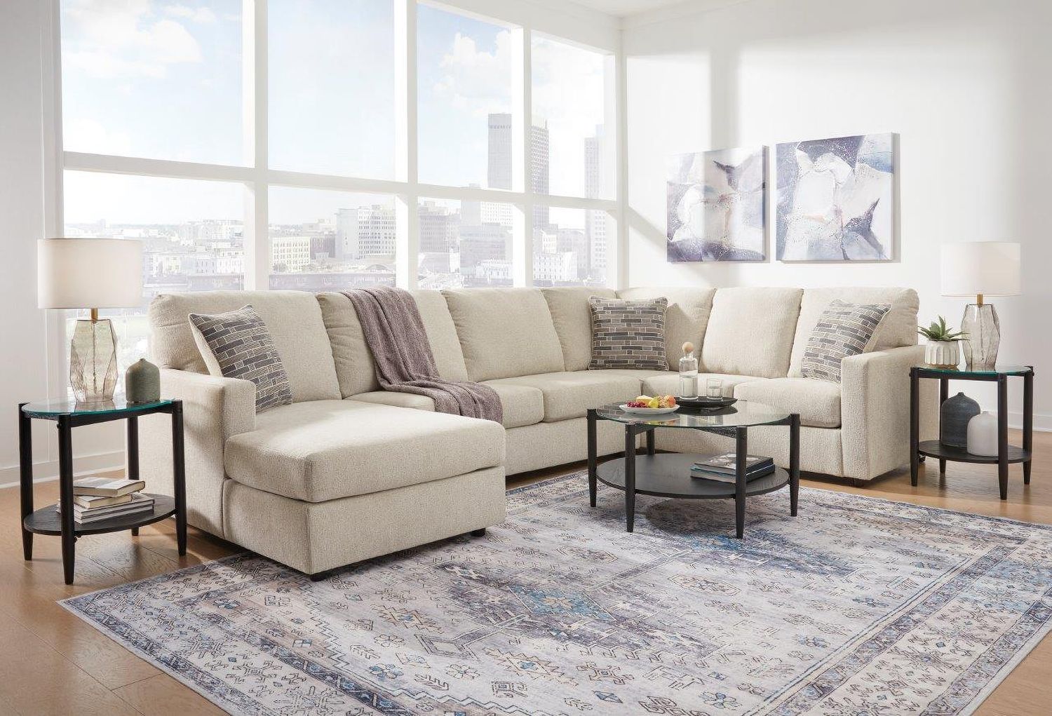 Edenfield 3-Piece LAF Corner Chaise Sectional In Linen 29004S1