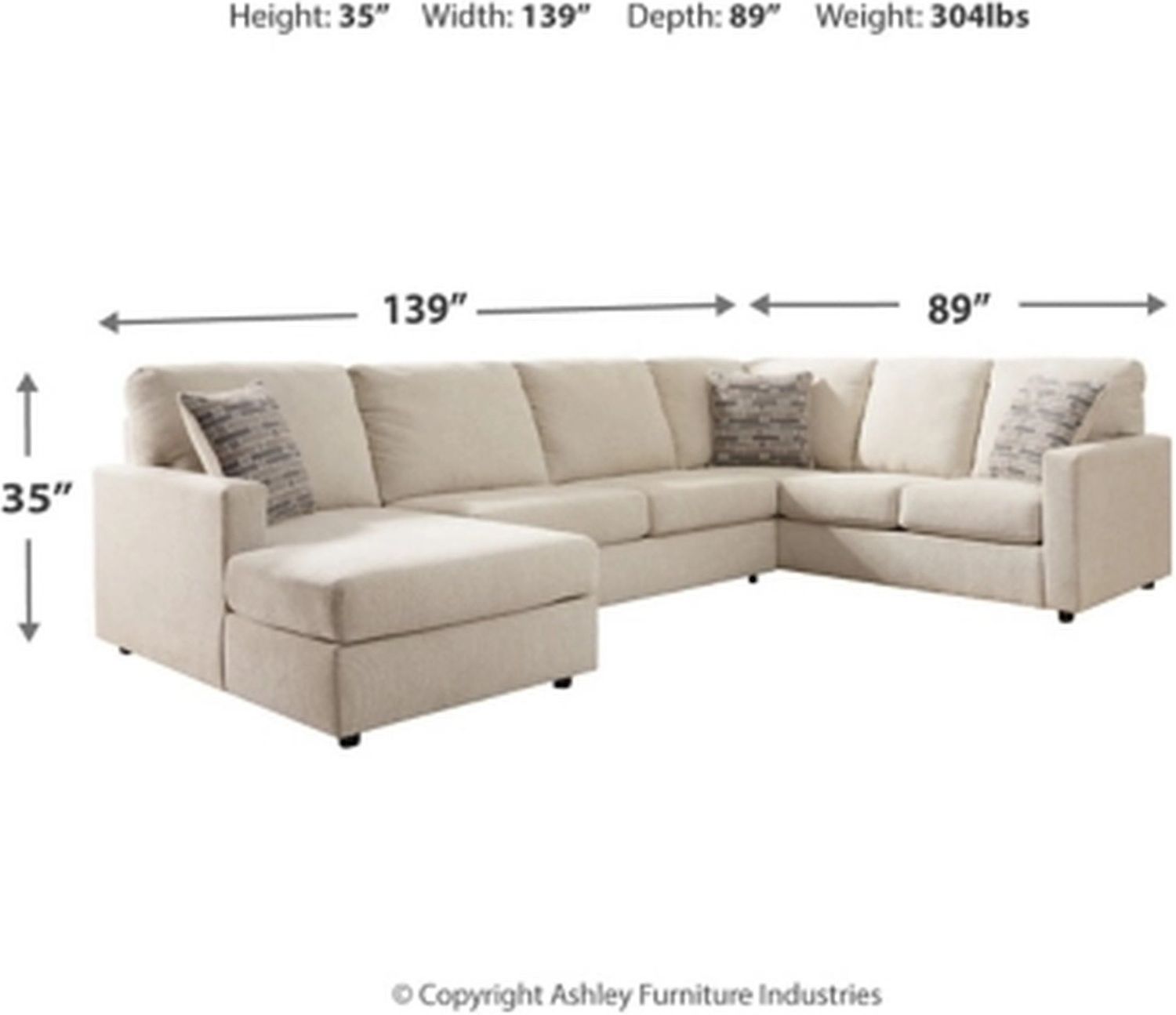Edenfield 3-Piece LAF Corner Chaise Sectional In Linen 29004S1