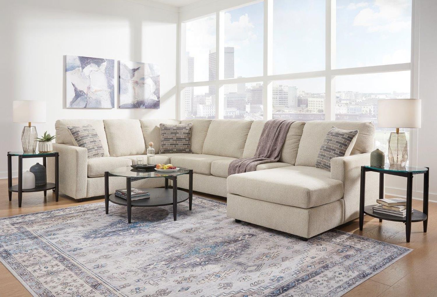 Edenfield 3-Piece RAF Corner Chaise Sectional In Linen 29004S2