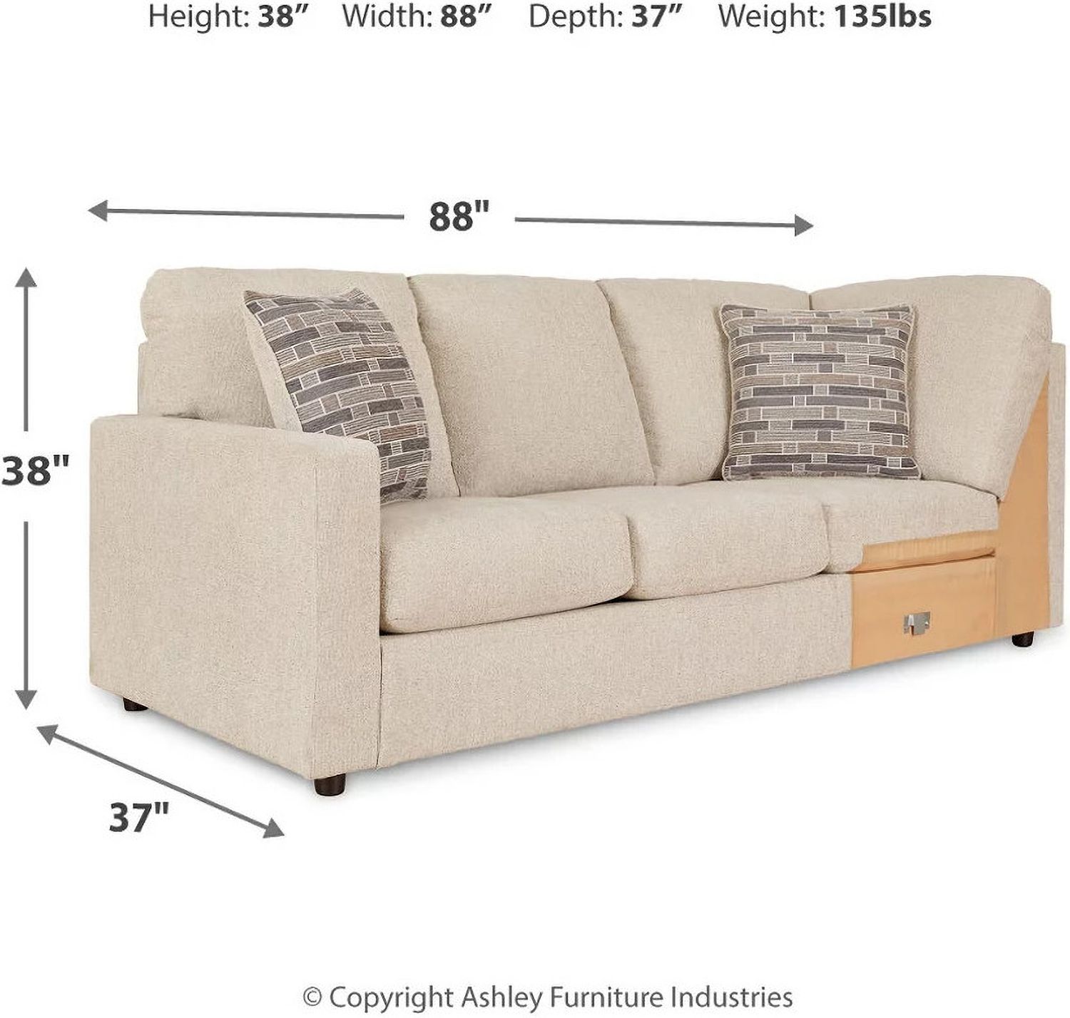 Edenfield 3-Piece RAF Corner Chaise Sectional In Linen 29004S2