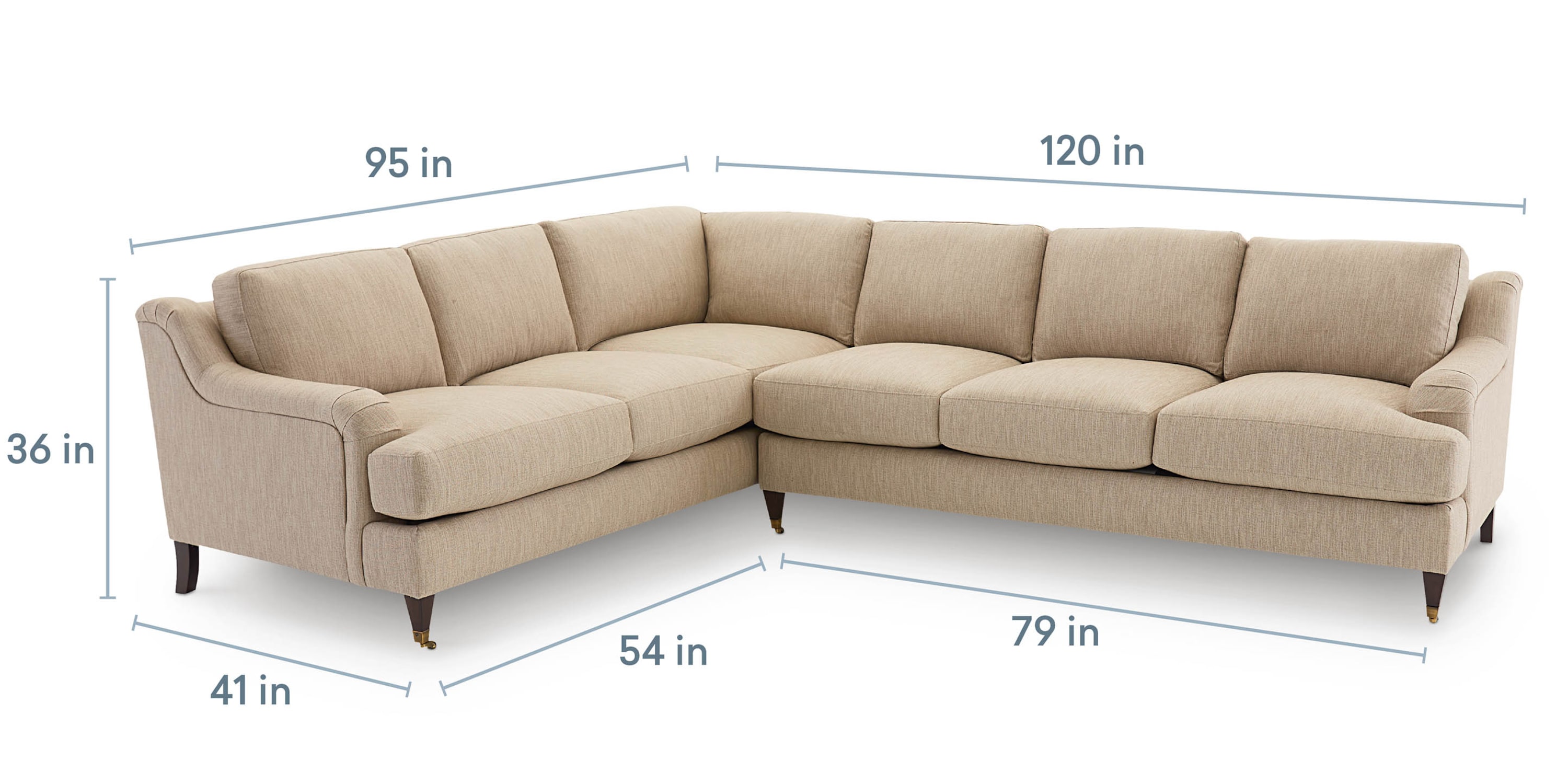 Stockten English Arm L-Shape Sectional with Casters 2914LSECT16288BLDOWN