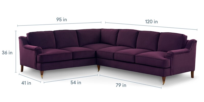 Stockten English Arm L-Shape Sectional with Casters 2914LSECT641319BLDOWN