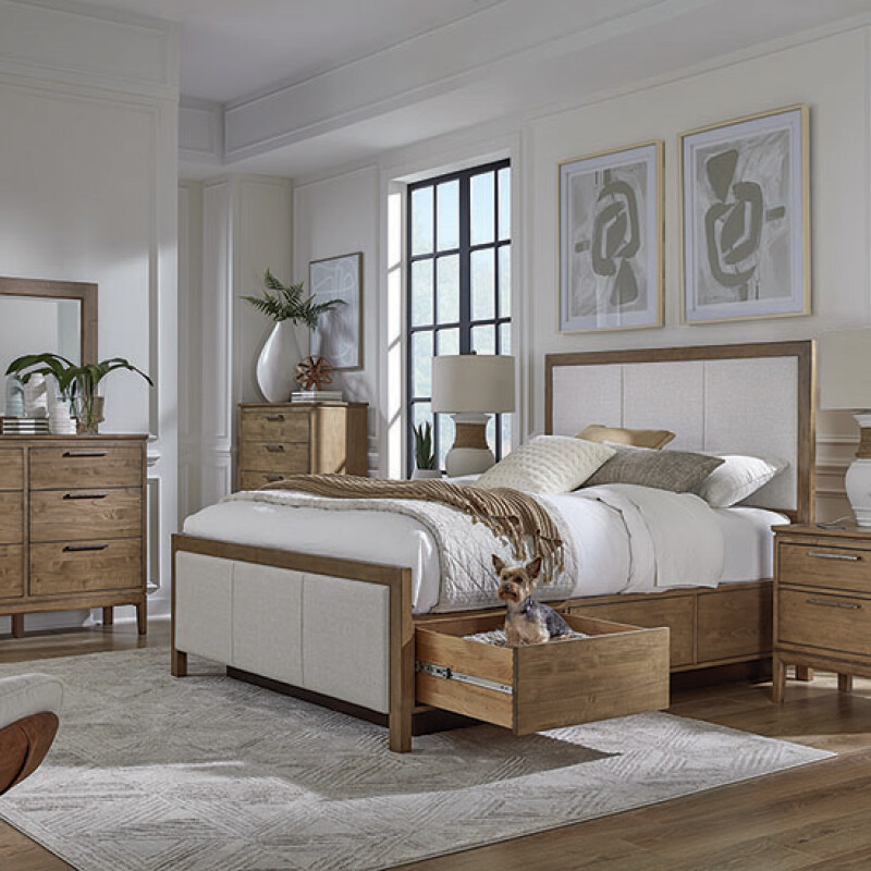 2955 Bailey Queen Upholstered Panel Storage Bed 2955ALM