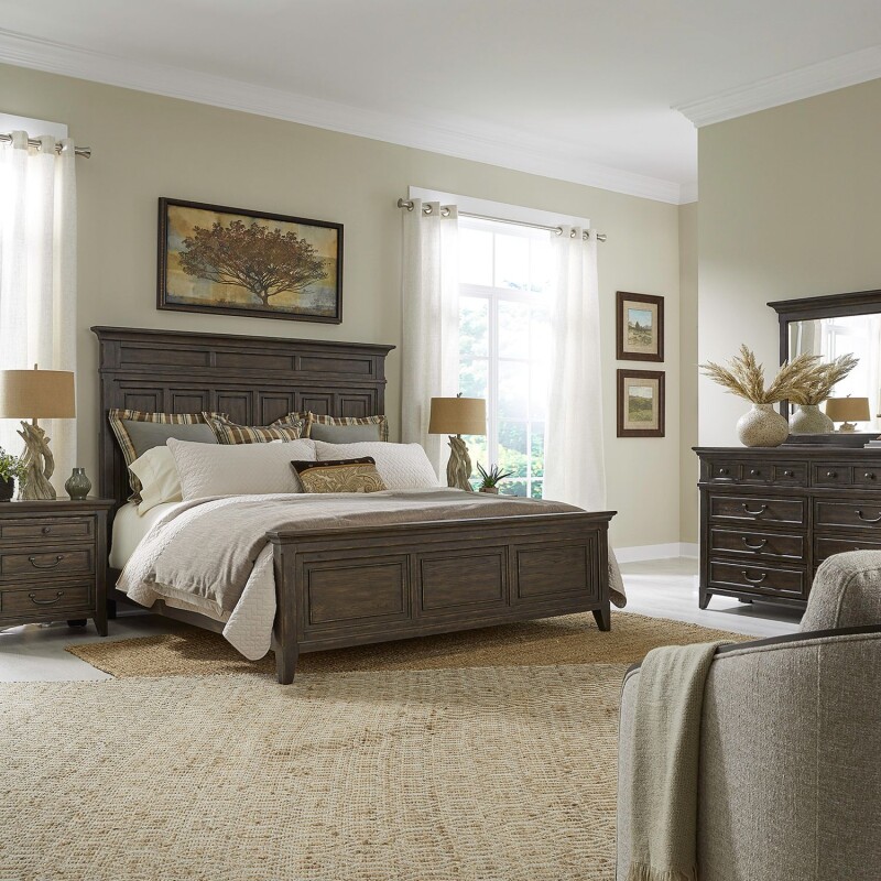 Paradise Valley King Panel Bed, Dresser & Mirror, Night Stand 297BRKPBDMN
