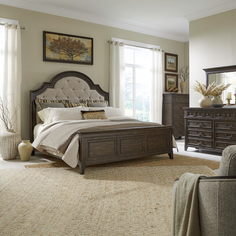 Paradise Valley King Uph Bed, Dresser & Mirror, Chest 297BRKUBDMC