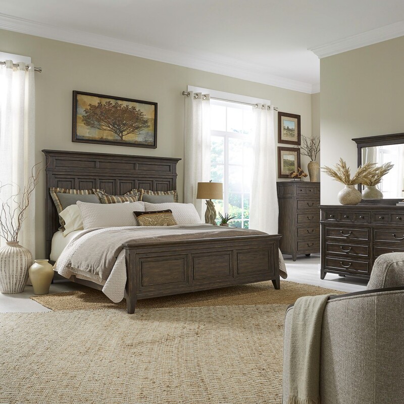 Paradise Valley Queen Panel Bed, Dresser & Mirror, Chest 297BRQPBDMC