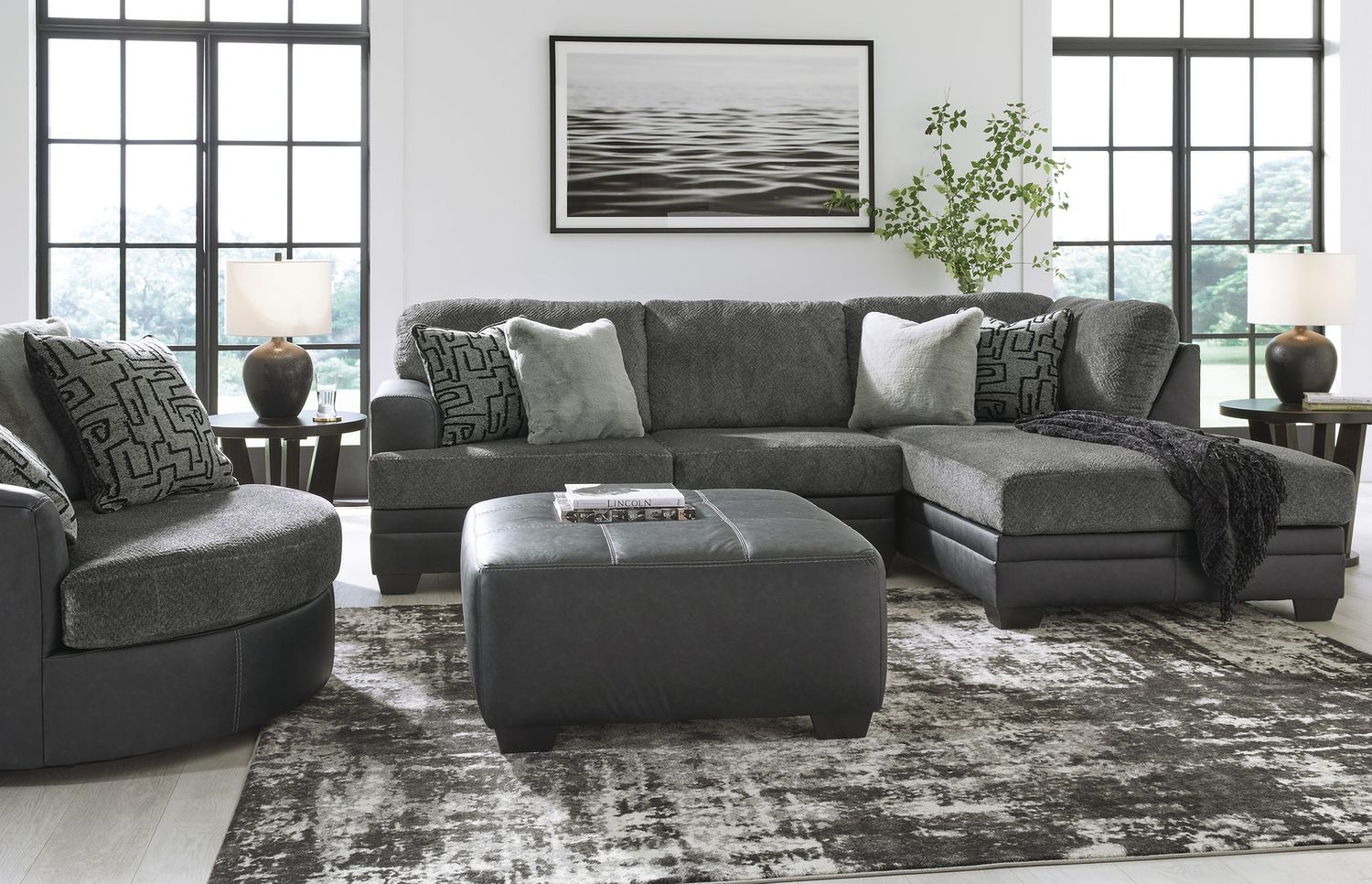 Brixley Pier Oversized Swivel Accent Chair In Graphite 2990621