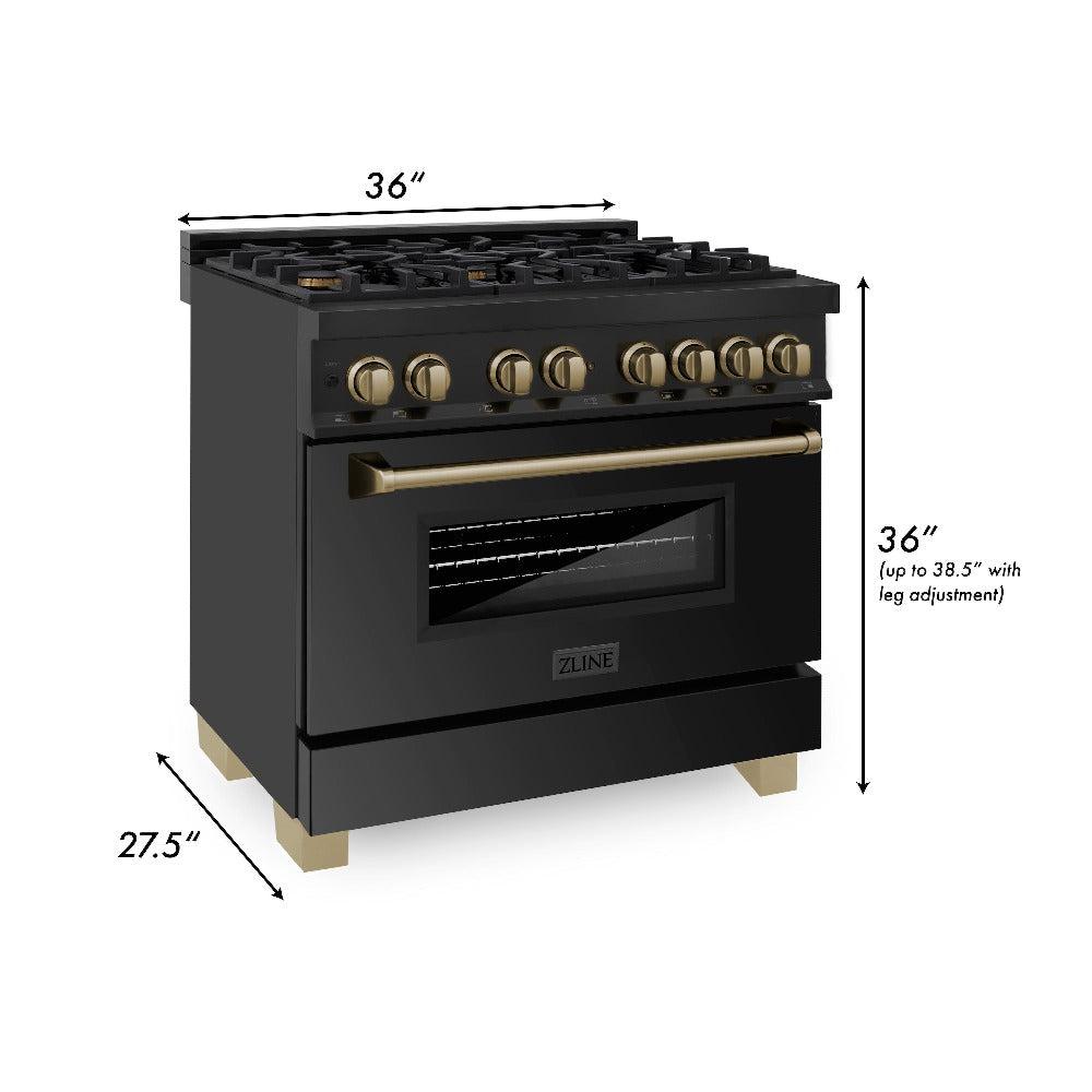 Autograph Edition 36 in. Kitchen Package with Black Stainless Steel Dual Fuel Range and Range Hood with Champagne Bronze Accents 2AKPRABRH36CB