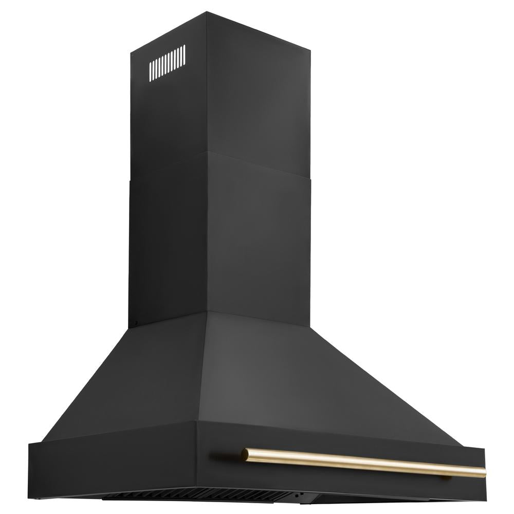 Autograph Edition 36 in. Kitchen Package with Black Stainless Steel Dual Fuel Range and Range Hood with Polished Gold Accents 2AKPRABRH36G