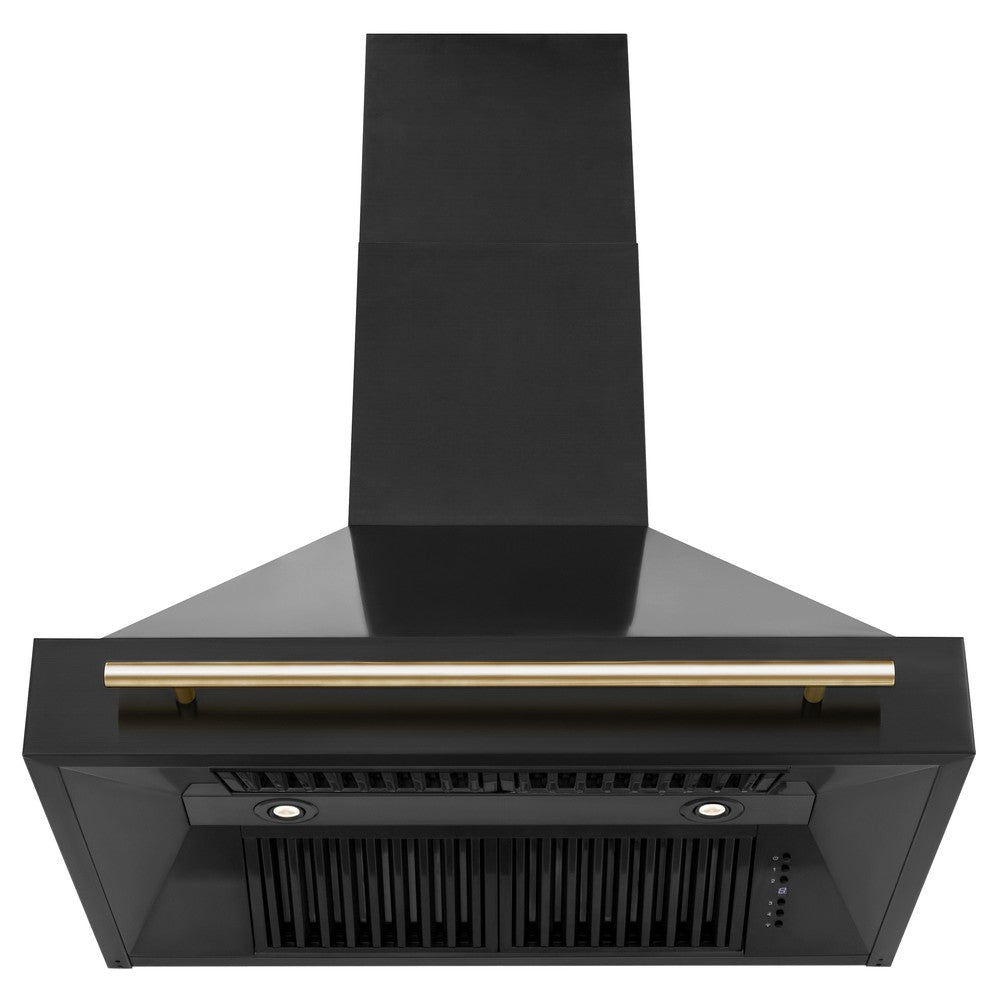 Autograph Edition 36 in. Kitchen Package with Black Stainless Steel Dual Fuel Range and Range Hood with Polished Gold Accents 2AKPRABRH36G