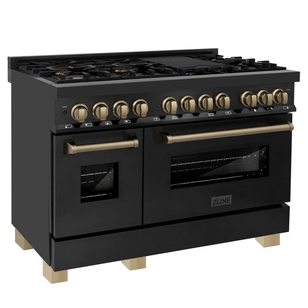 Autograph Edition 48 in. Kitchen Package with Black Stainless Steel Dual Fuel Range and Range Hood with Champagne Bronze Accents 2AKPRABRH48CB