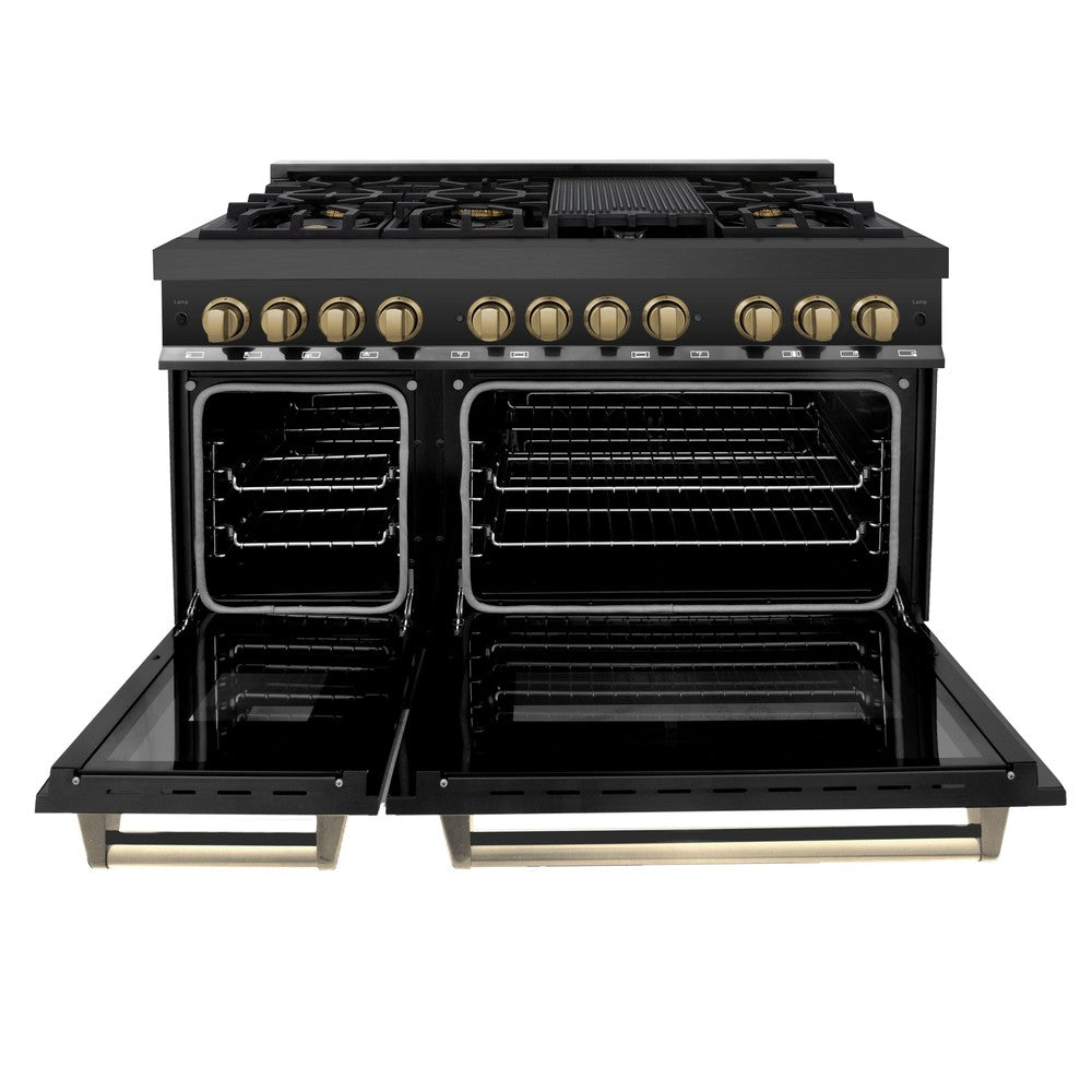 Autograph Edition 48 in. Kitchen Package with Black Stainless Steel Dual Fuel Range and Range Hood with Champagne Bronze Accents 2AKPRABRH48CB