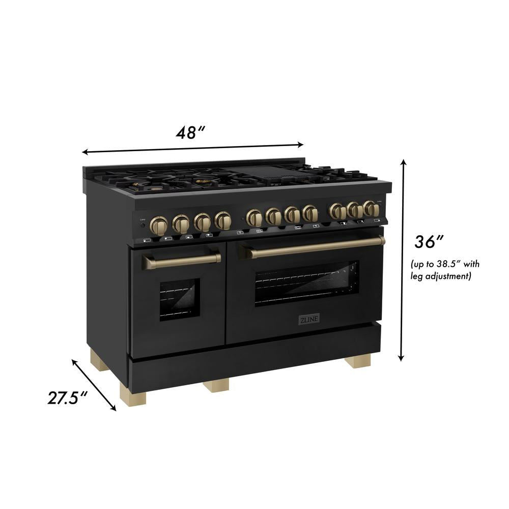 Autograph Edition 48 in. Kitchen Package with Black Stainless Steel Dual Fuel Range and Range Hood with Champagne Bronze Accents 2AKPRABRH48CB
