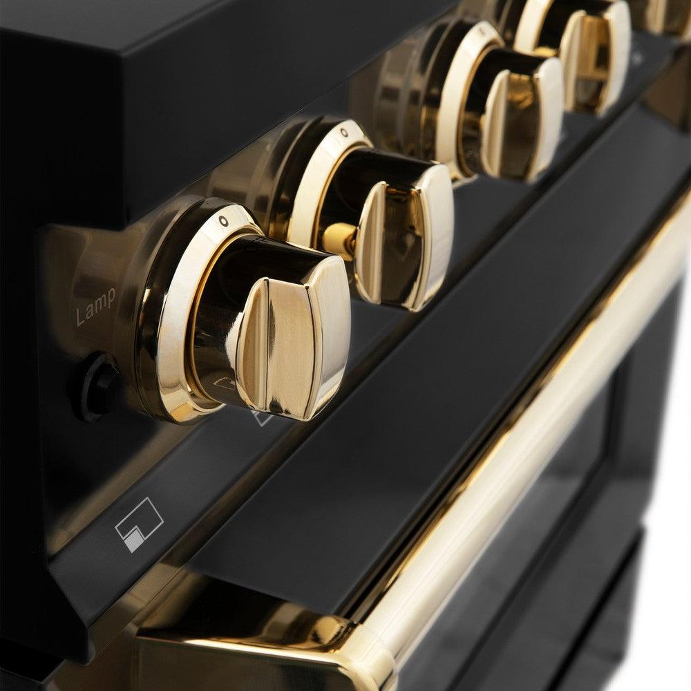 Autograph Edition 48 in. Kitchen Package with Black Stainless Steel Dual Fuel Range and Range Hood with Polished Gold Accents 2AKPRABRH48G