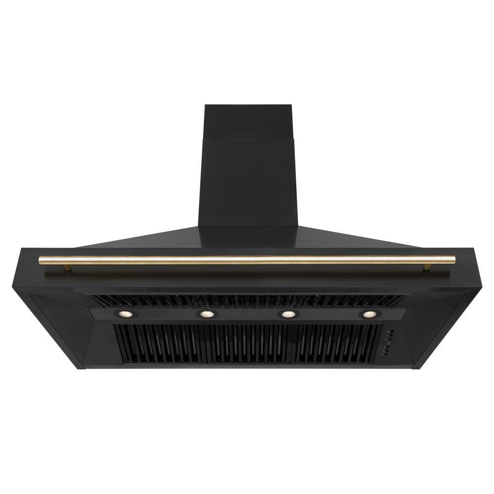 Autograph Edition 48 in. Kitchen Package with Black Stainless Steel Dual Fuel Range and Range Hood with Polished Gold Accents 2AKPRABRH48G