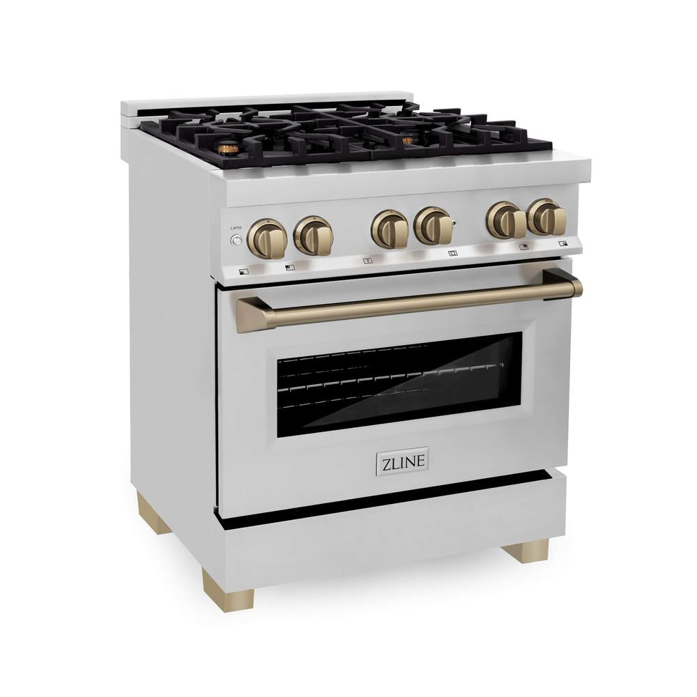 Autograph Edition 30 in. Kitchen Package with Stainless Steel Dual Fuel Range and Range Hood with Champagne Bronze Accents 2AKPRARH30CB