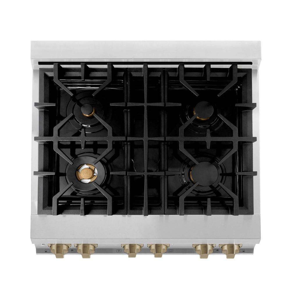 Autograph Edition 30 in. Kitchen Package with Stainless Steel Dual Fuel Range and Range Hood with Champagne Bronze Accents 2AKPRARH30CB