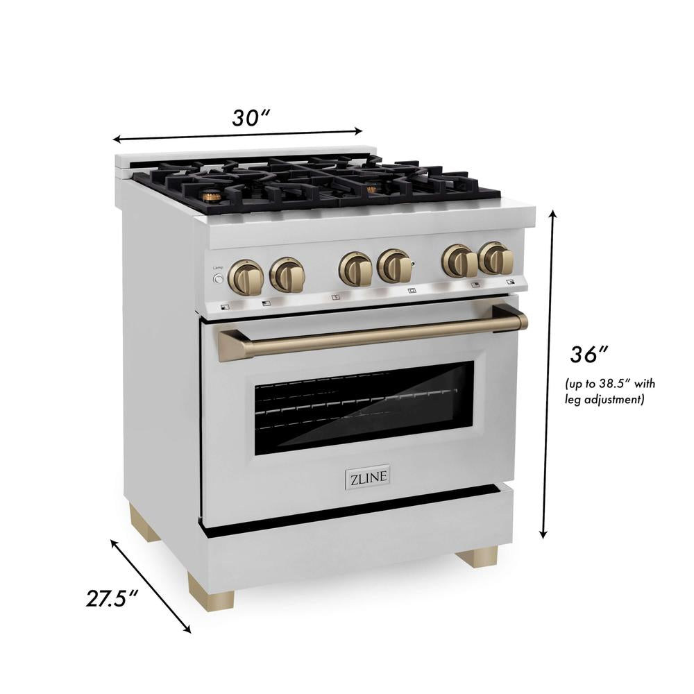Autograph Edition 30 in. Kitchen Package with Stainless Steel Dual Fuel Range and Range Hood with Champagne Bronze Accents 2AKPRARH30CB