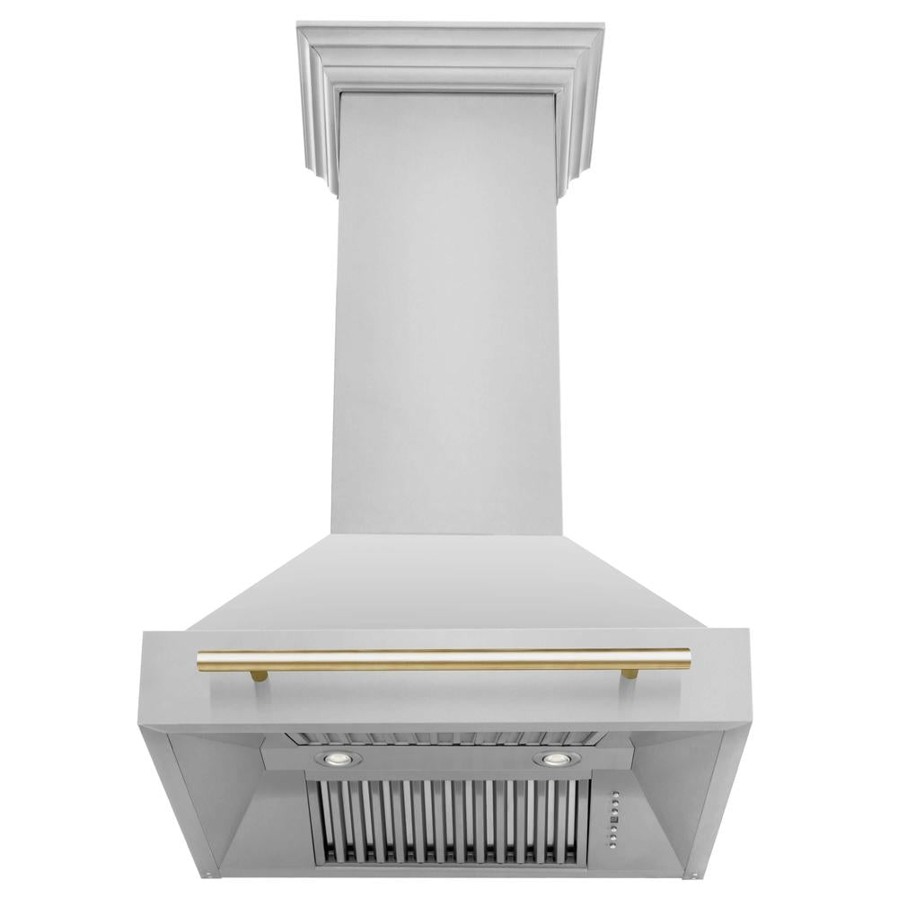 Autograph Edition 30 in. Kitchen Package with Stainless Steel Dual Fuel Range and Range Hood with Polished Gold Accents 2AKPRARH30G