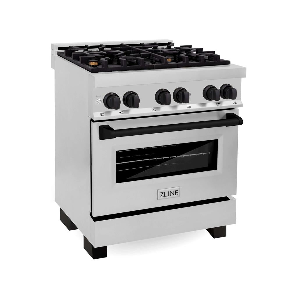 Autograph Edition 30 in. Kitchen Package with Stainless Steel Dual Fuel Range and Range Hood with Matte Black Accents 2AKPRARH30MB