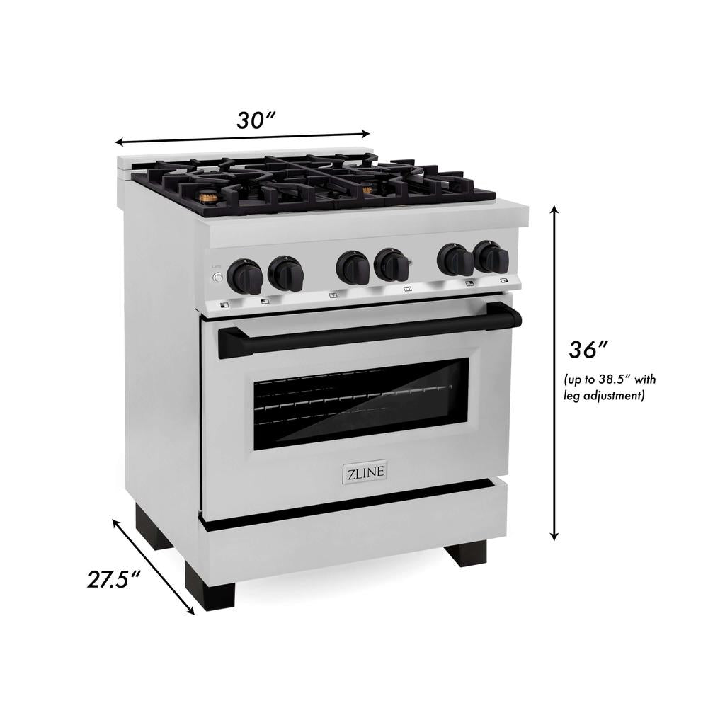 Autograph Edition 30 in. Kitchen Package with Stainless Steel Dual Fuel Range and Range Hood with Matte Black Accents 2AKPRARH30MB