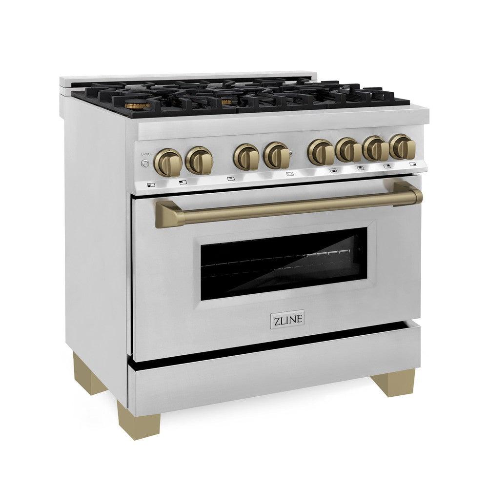Autograph Edition 36 in. Kitchen Package with Stainless Steel Dual Fuel Range and Range Hood with Champagne Bronze Accents 2AKPRARH36CB