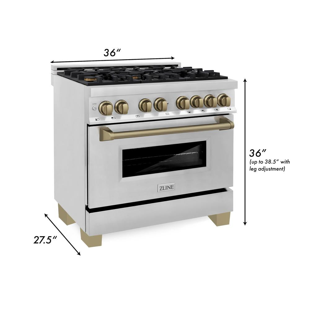 Autograph Edition 36 in. Kitchen Package with Stainless Steel Dual Fuel Range and Range Hood with Champagne Bronze Accents 2AKPRARH36CB