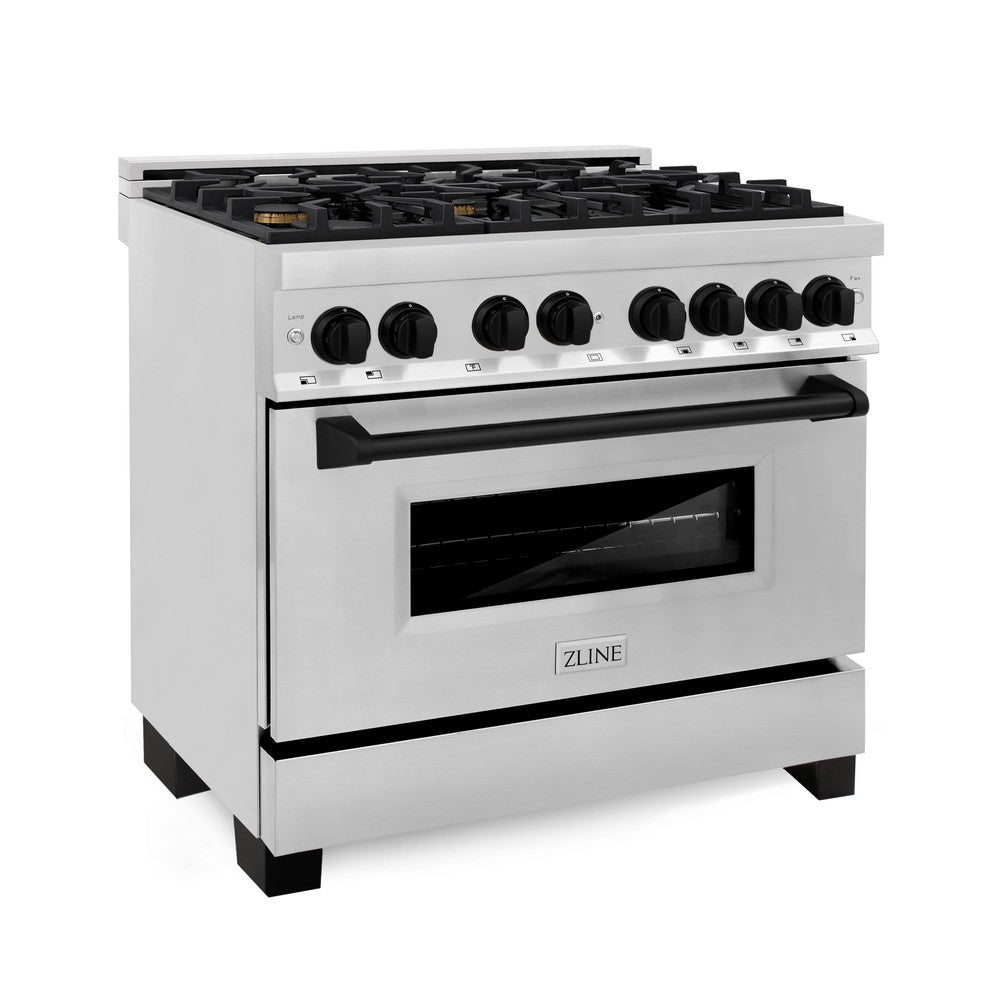 Autograph Edition 36 in. Kitchen Package with Stainless Steel Dual Fuel Range and Range Hood with Matte Black Accents 2AKPRARH36MB