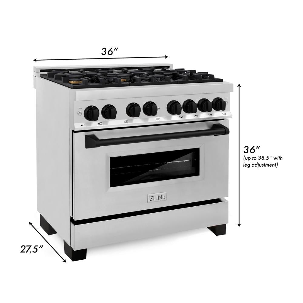 Autograph Edition 36 in. Kitchen Package with Stainless Steel Dual Fuel Range and Range Hood with Matte Black Accents 2AKPRARH36MB