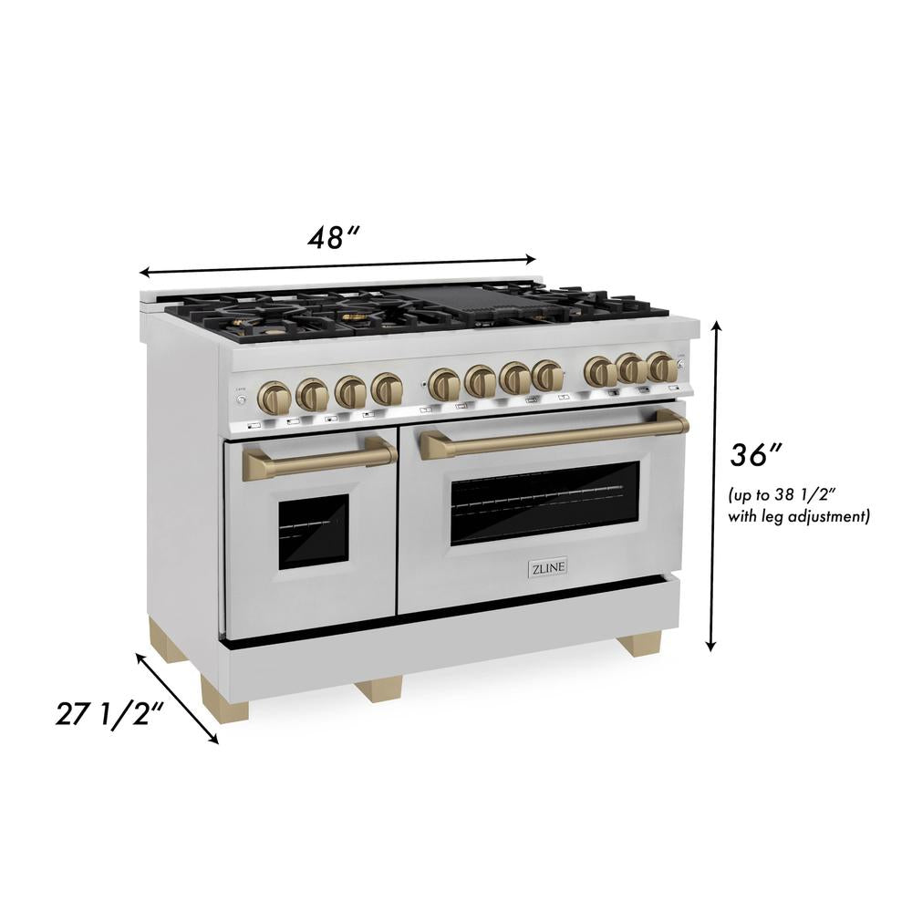 Autograph Edition 48 in. Kitchen Package with Stainless Steel Dual Fuel Range and Range Hood with Champagne Bronze Accents 2AKPRARH48CB