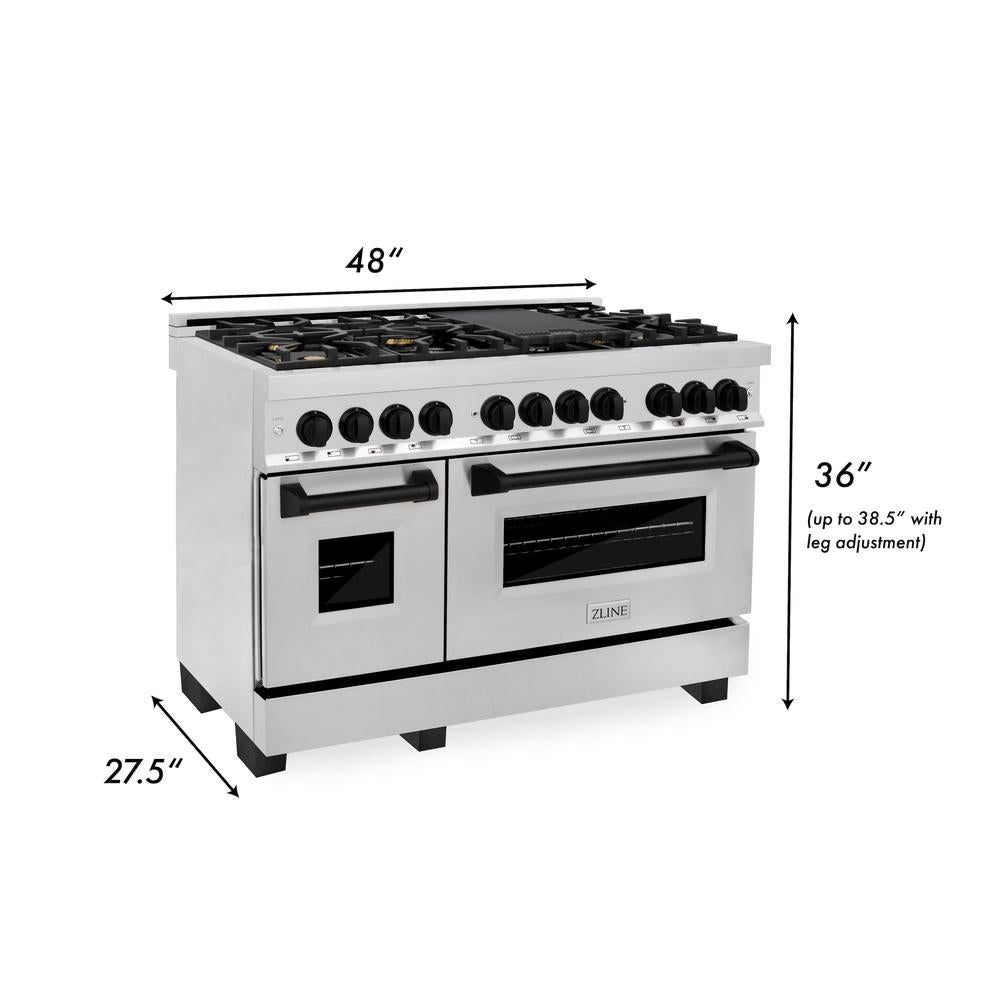 Autograph Edition 48 in. Kitchen Package with Stainless Steel Dual Fuel Range and Range Hood with Matte Black Accents 2AKPRARH48MB