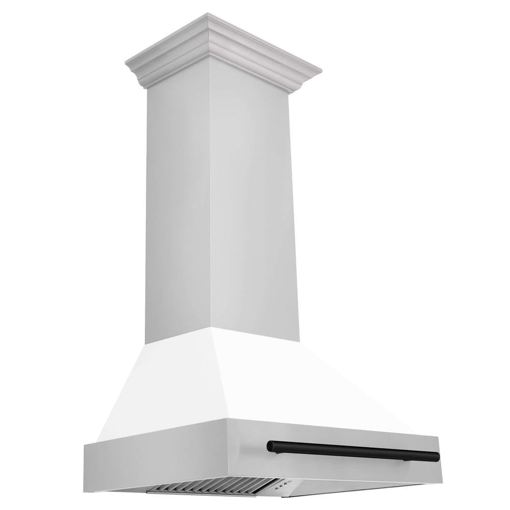 Autograph Edition 30 in. Kitchen Package with Stainless Steel Dual Fuel Range with White Matte Door and Range Hood with Matte Black Accents 2AKPRAWMRH30MB