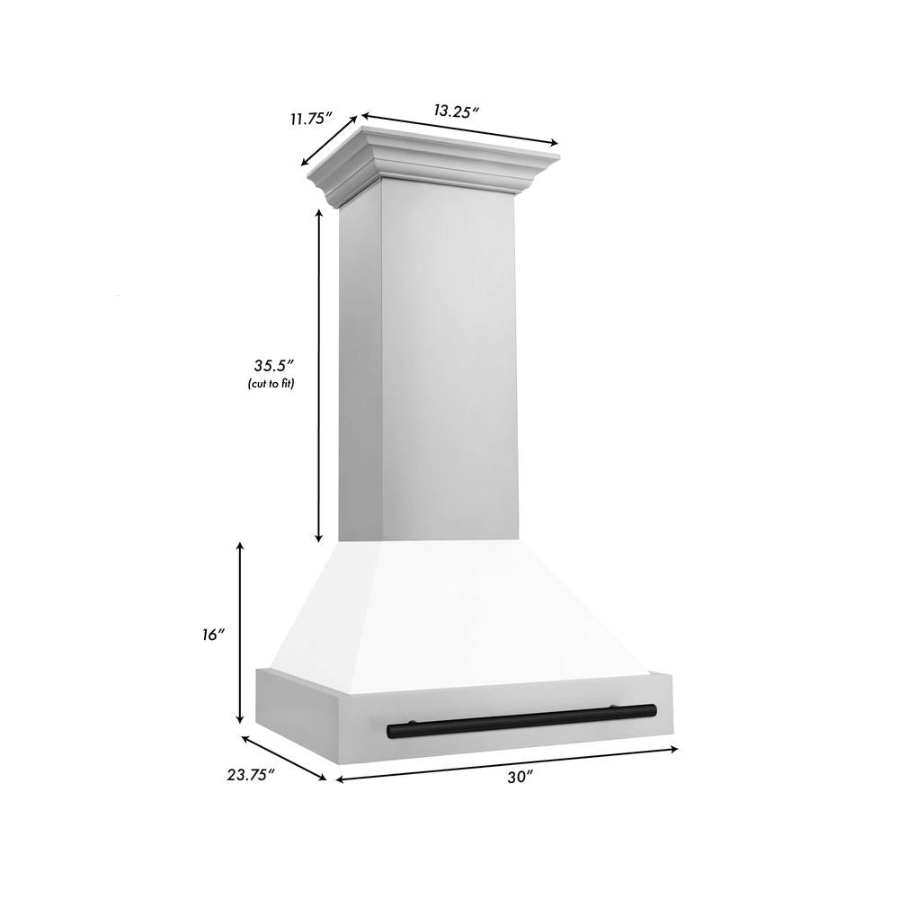 Autograph Edition 30 in. Kitchen Package with Stainless Steel Dual Fuel Range with White Matte Door and Range Hood with Matte Black Accents 2AKPRAWMRH30MB