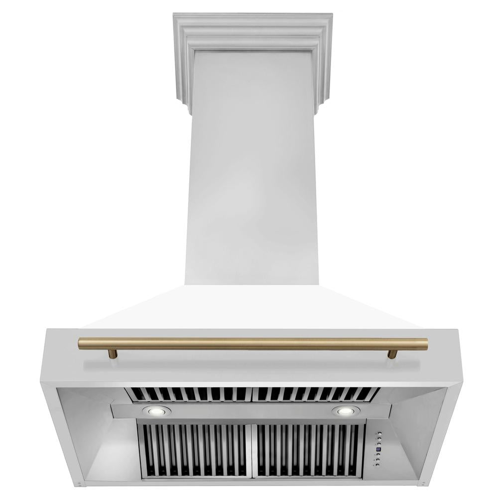 Autograph Edition 36 in. Kitchen Package with Stainless Steel Dual Fuel Range with White Matte Door and Range Hood with Champagne Bronze Accents 2AKPRAWMRH36CB