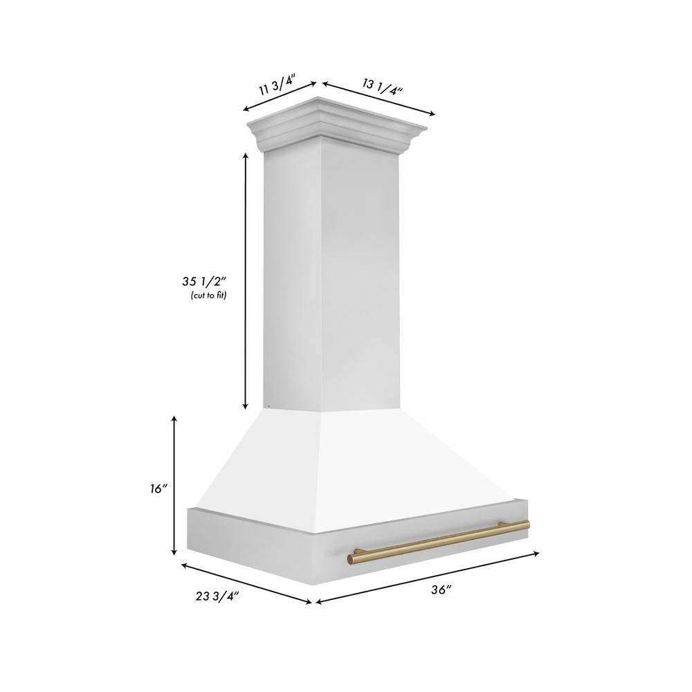 Autograph Edition 36 in. Kitchen Package with Stainless Steel Dual Fuel Range with White Matte Door and Range Hood with Champagne Bronze Accents 2AKPRAWMRH36CB